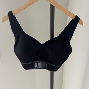 Puma Black Sports Bra with Wide Straps and Logo